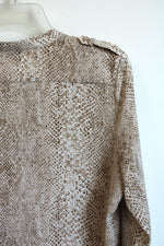 Calvin Klein Brown and White Snake Print Mock Roll Sleeve Blouse | M
