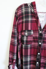 NEW New York Laundry Maroon Plaid Fleece Button Down Shirt | 3X