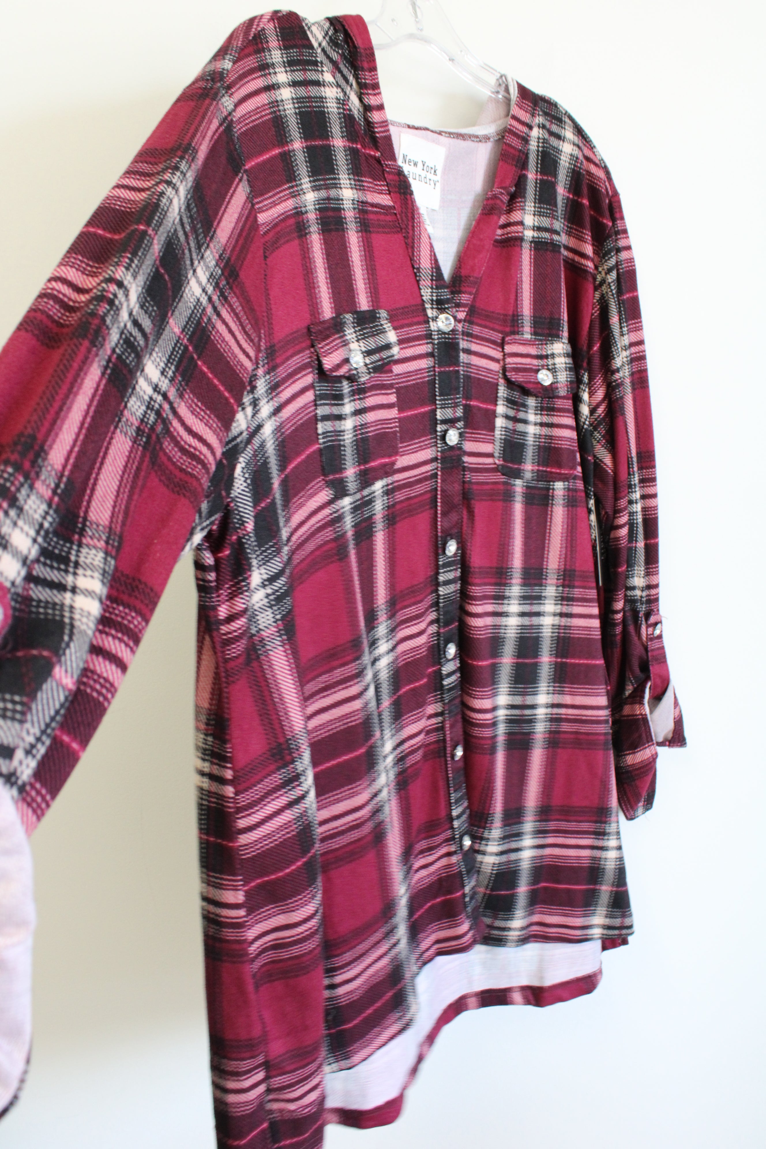 NEW New York Laundry Maroon Plaid Fleece Button Down Shirt | 3X