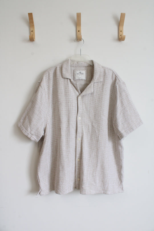 Hollister Boxy Fit Beige Textured Button Down Shirt | XL