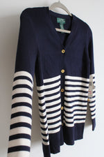 NEW Ralph Lauren Navy Blue Striped Silk Blend Cardigan | Petite