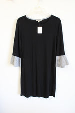NEW Pleione Black Knit Gray Striped Sleeve Dress | XS