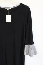 NEW Pleione Black Knit Gray Striped Sleeve Dress | XS