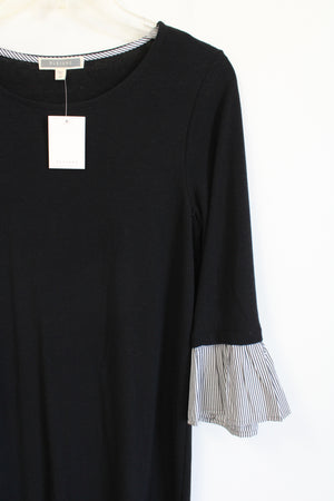 NEW Pleione Black Knit Gray Striped Sleeve Dress | XS