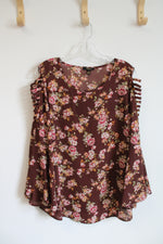 Cupio Brown Floral Cold Shoulder Top | L