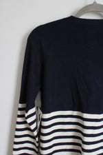 NEW Ralph Lauren Navy Blue Striped Silk Blend Cardigan | Petite