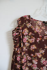 Cupio Brown Floral Cold Shoulder Top | L