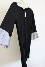 NEW Pleione Black Knit Gray Striped Sleeve Dress | XS