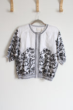 Chico's Black White Linen Embroidered Jacket | Size 1 (MED/8)