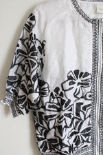 Chico's Black White Linen Embroidered Jacket | Size 1 (MED/8)