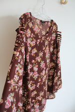 Cupio Brown Floral Cold Shoulder Top | L