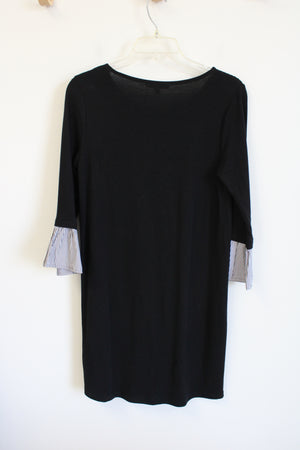 NEW Pleione Black Knit Gray Striped Sleeve Dress | XS