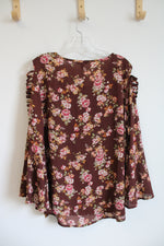 Cupio Brown Floral Cold Shoulder Top | L