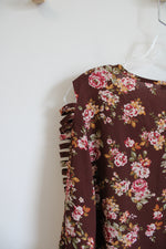 Cupio Brown Floral Cold Shoulder Top | L