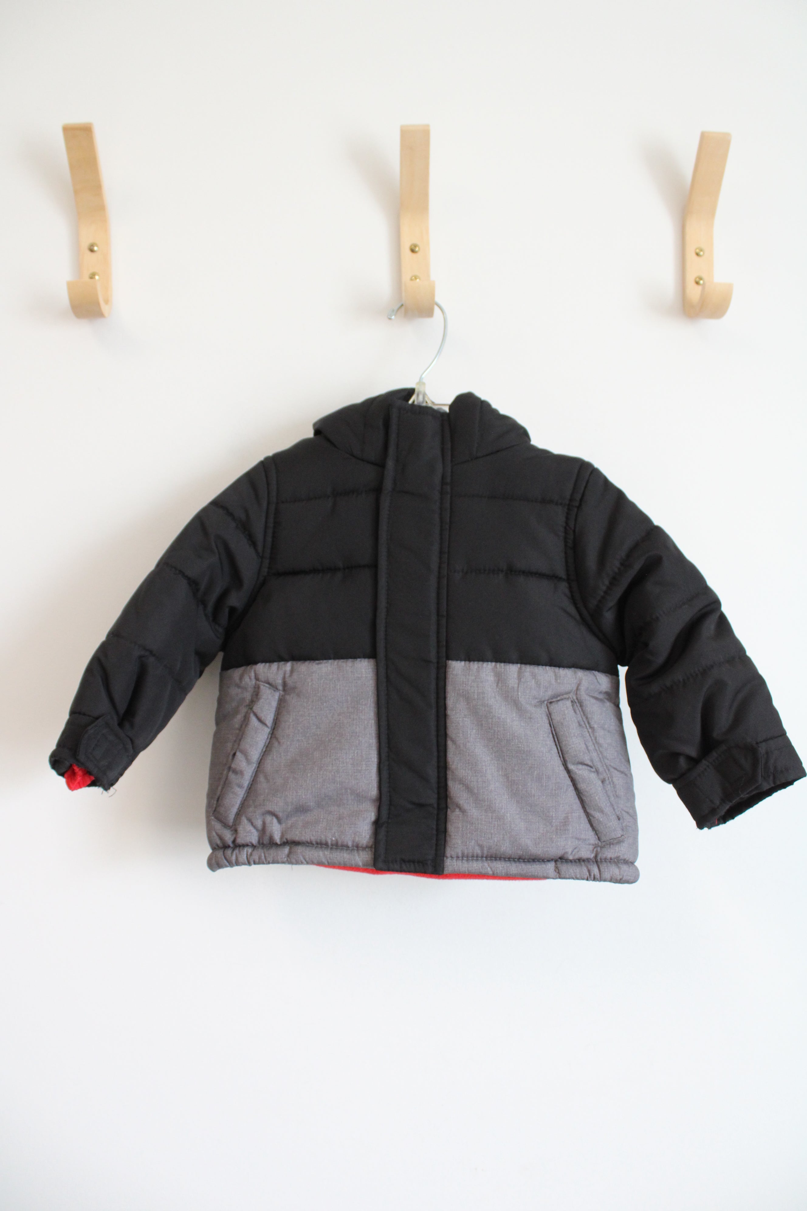Carter's Black & Gray Red Fleece Lined Coat | 12 MO
