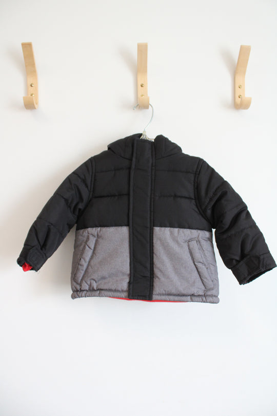 Carter's Black & Gray Red Fleece Lined Coat | 12 MO