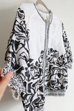 Chico's Black White Linen Embroidered Jacket | Size 1 (MED/8)