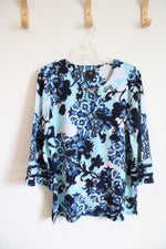 JM Collection Blue & White Floral Top | PL