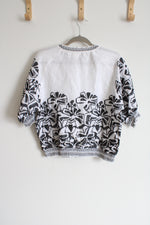 Chico's Black White Linen Embroidered Jacket | Size 1 (MED/8)