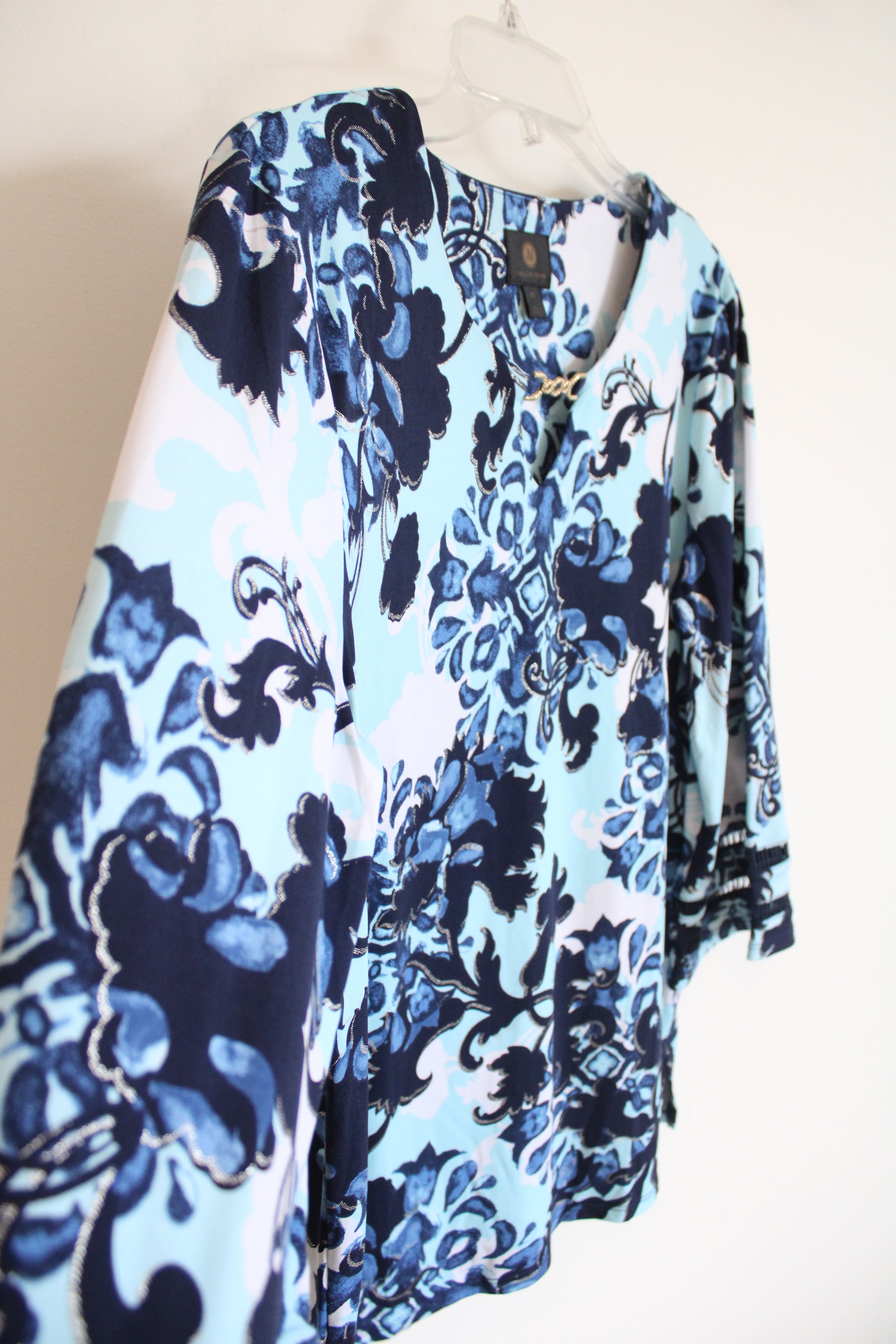 JM Collection Blue & White Floral Top | PL