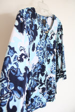 JM Collection Blue & White Floral Top | PL