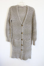 No Boundaries Gray Tan Knit Long Cardigan Sweater | L