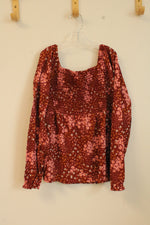NEW Children's Place Brown and Pink Floral Square Neck Top | XL