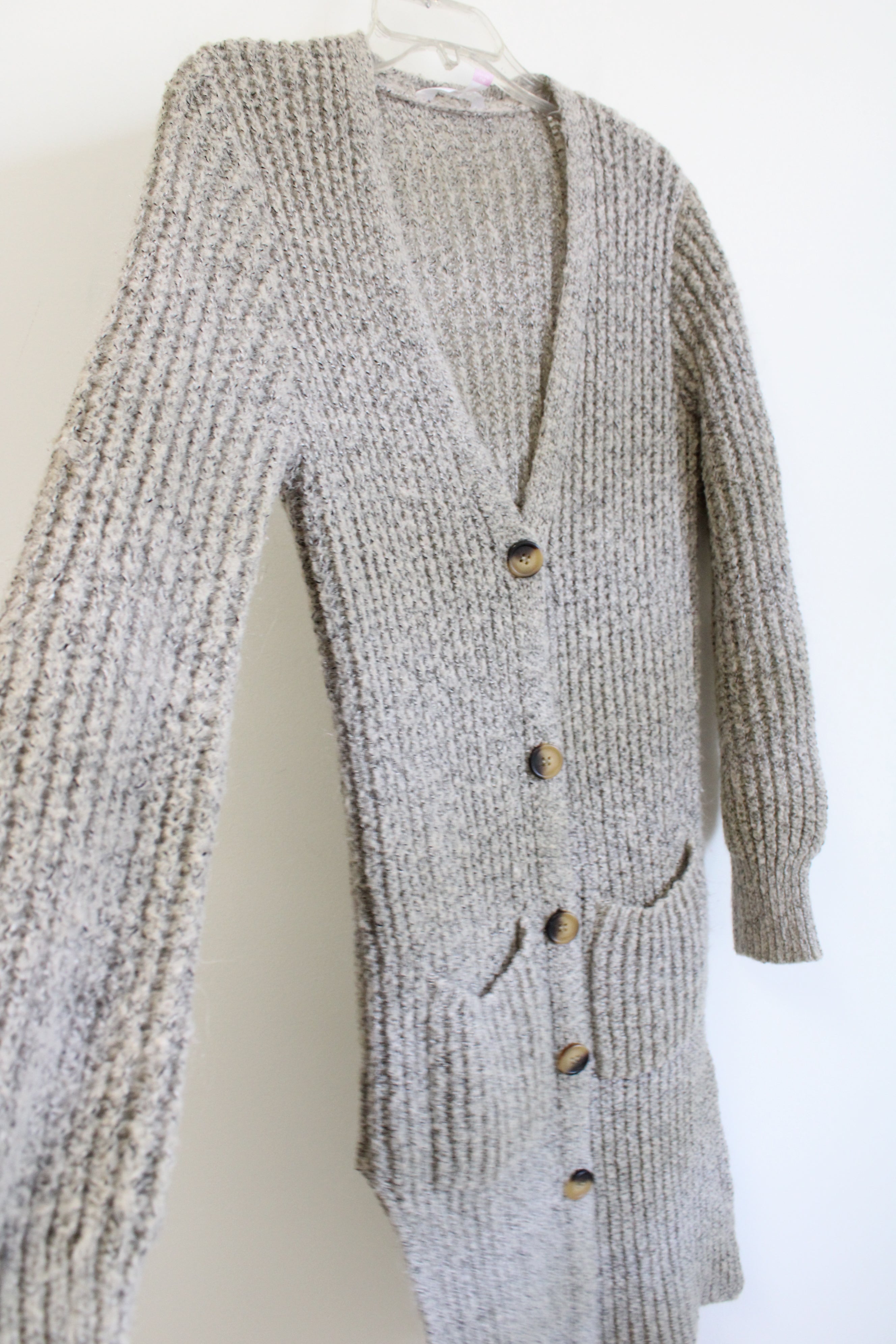 No Boundaries Gray Tan Knit Long Cardigan Sweater | L