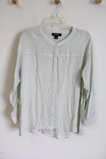 Nine West Green & White Striped Button Down Blouse | S