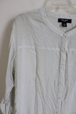 Nine West Green & White Striped Button Down Blouse | S