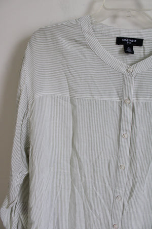 Nine West Green & White Striped Button Down Blouse | S