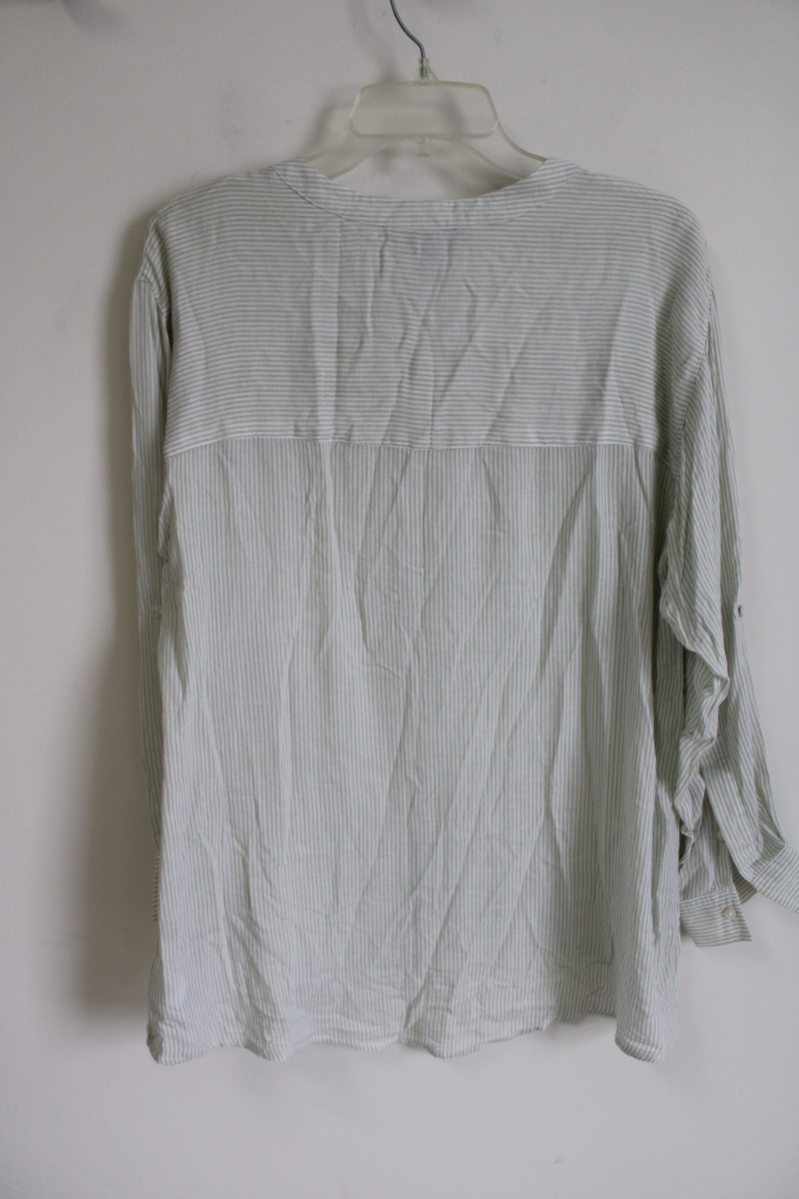 Nine West Green & White Striped Button Down Blouse | S