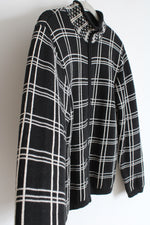 Talbots Vintage Black Knit Windowpane Plaid Zip Up Sweater | M