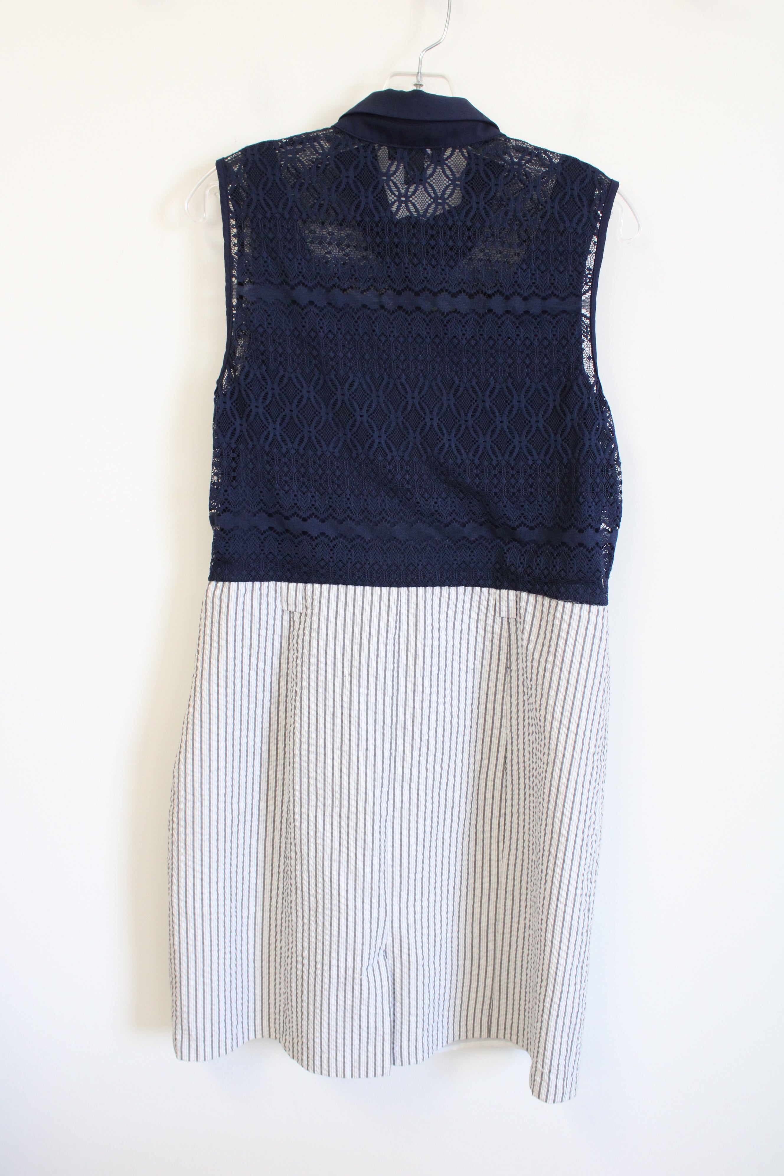 Alyx Navy Blue Gray White Striped Dress | 14
