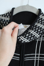 Talbots Vintage Black Knit Windowpane Plaid Zip Up Sweater | M
