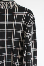 Talbots Vintage Black Knit Windowpane Plaid Zip Up Sweater | M