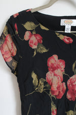 Talbots Vintage Black Silk Rose Print Dress | 8