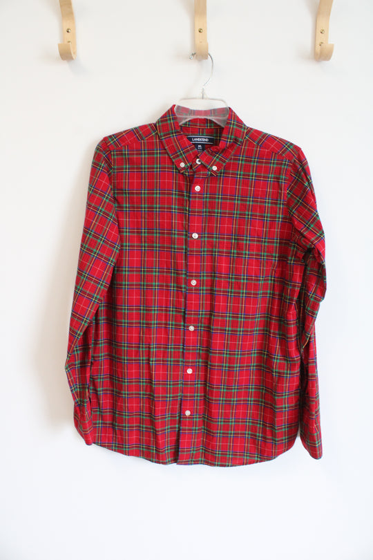 Lands' End Red Tartan Plaid Button Down Shirt | Youth XL (18/20)