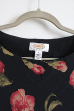 Talbots Vintage Black Silk Rose Print Dress | 8