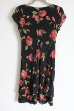 Talbots Vintage Black Silk Rose Print Dress | 8