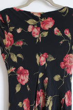Talbots Vintage Black Silk Rose Print Dress | 8