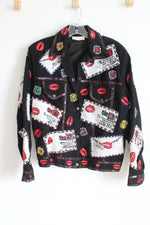 Cache Vintage Black White & Red Sequined Jacket | L (10/12)