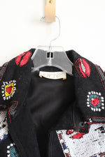 Cache Vintage Black White & Red Sequined Jacket | L (10/12)