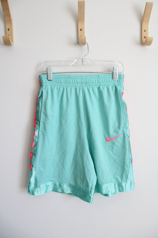 Nike Dri-Fit Standard Fit Teal & Pink Basketball Shorts | Youth L