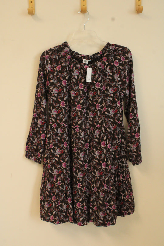 NEW Gap Kids Black and Purple Floral Dress | 14/16