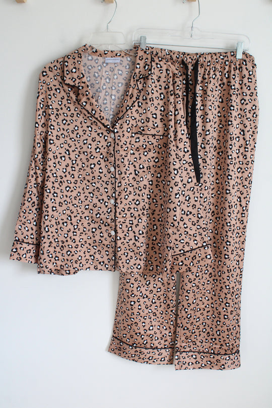 Serenedelicacy Tan Black & White Animal Print Satin Pajama Set | L