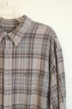 Gray Tan & Teal Plaid Flannel Button Down Shirt | XL
