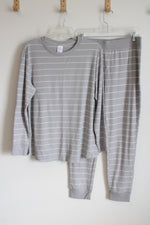 Stars Above Gray & White Striped Waffle Knit Pajama Set | XL