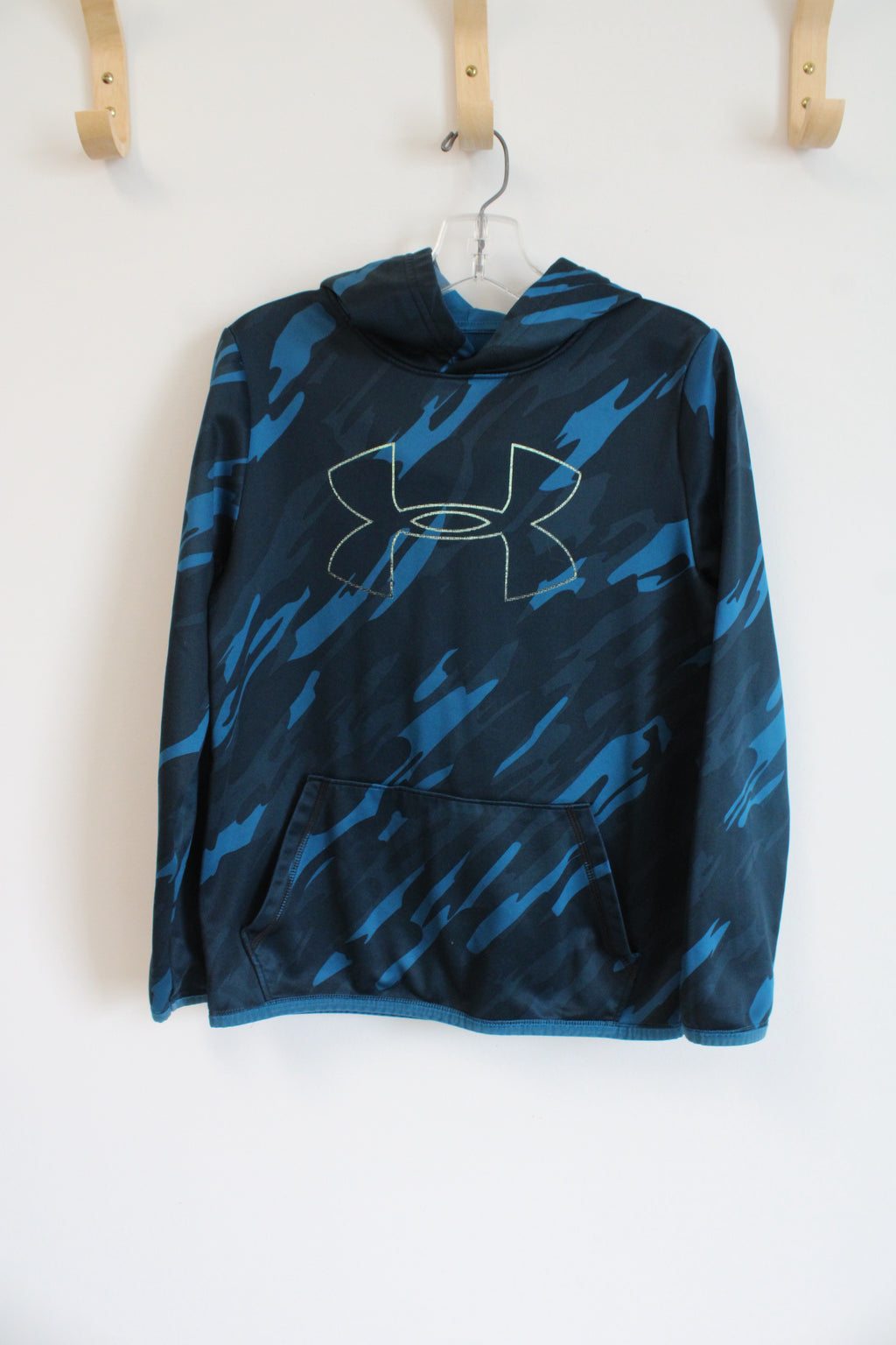 Under Armour Teal Camo Patterned Fleece Lined Hoodie | Youth M (10/12)