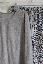 Croft & Barrow Gray & Black Leopard Print Fleece Pajama Set | L